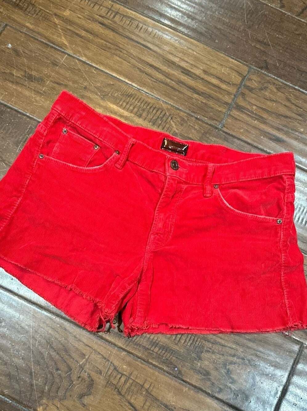 MOTHER Red Corduroy Cut-Off Mini Shorts Size 27